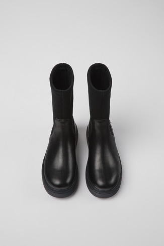 Overhead view of Norte Black leather and TENCEL® Lyocell boots for kids
