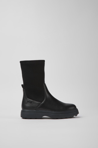 Side view of Norte Black leather and TENCEL® Lyocell boots for kids