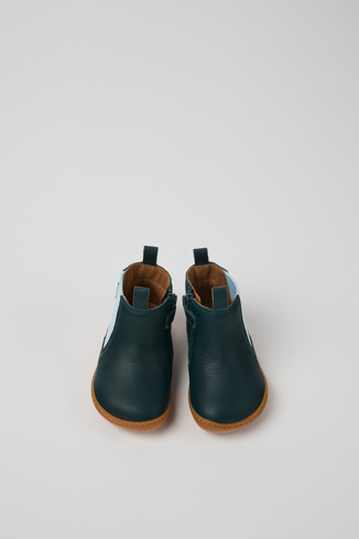 Overhead view of Peu Green leather boots for kids