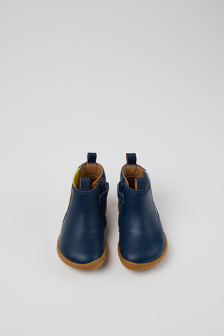 Overhead view of Twins Blue Leather Ankle Boots for Kids.