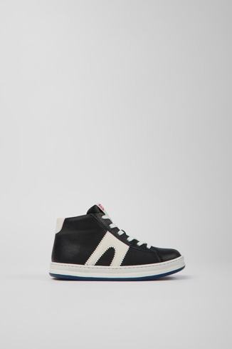 Side view of Runner Black and white leather sneakers for kids