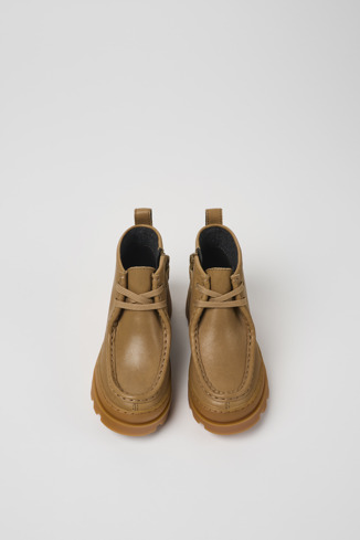 Overhead view of Brutus Brown leather ankle boots for kids