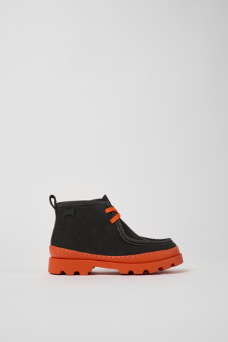 Side view of Brutus Grey leather and nubuck ankle boots for kids