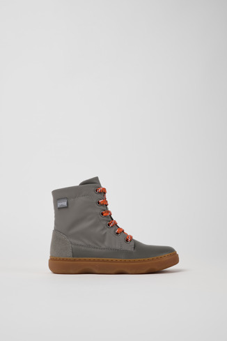 Side view of Kiddo Gray leather and textile ankle boots for kids