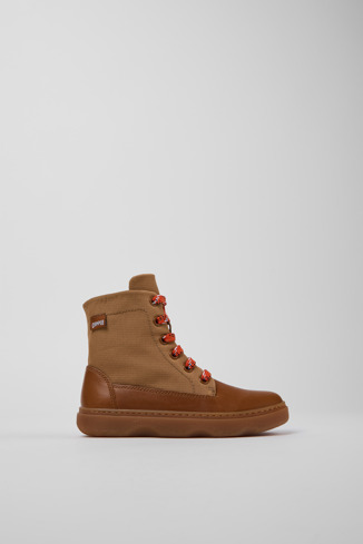 Side view of Kiddo Brown leather and textile ankle boots for kids