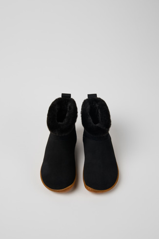 Overhead view of Peu Black nubuck boots for kids