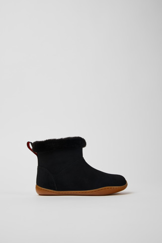 Side view of Peu Black nubuck boots for kids