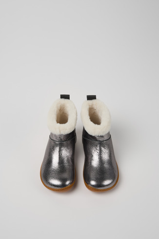 Overhead view of Peu Gray leather boots for kids