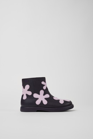 Side view of Twins Purple leather boots for kids