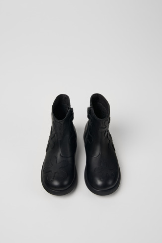 Overhead view of Twins Black leather boots for kids