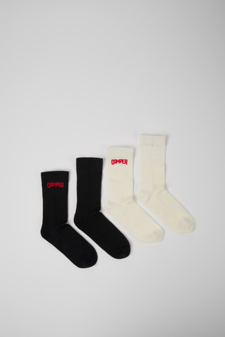 Long Sock Pack. 2 Pairs Λευκές και μαύρες κάλτσες από μαλλί μερινό