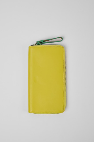 Side view of Mosa Yellow and green large leather wallet