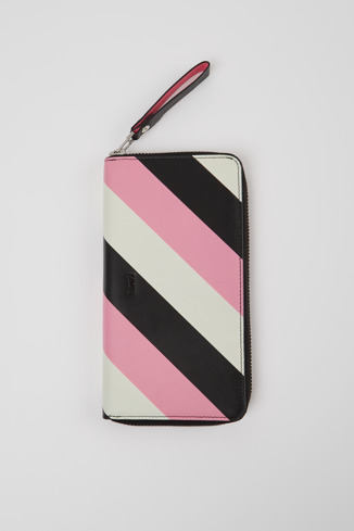 KS00056-003 - Mosa - Grote leren portemonnee, zwart met roze en wit