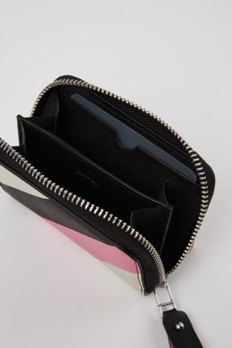 Alternative image of KS00057-003 - Mosa - Kleine leren portemonnee, zwart met roze en wit