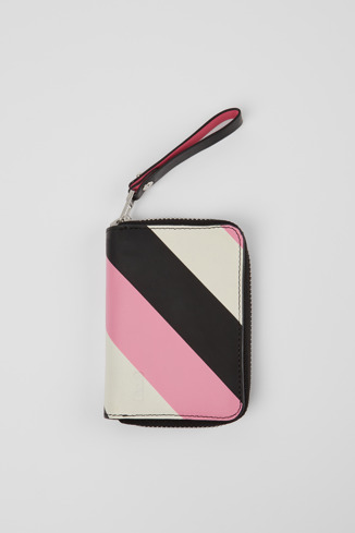 KS00057-003 - Mosa - Kleine leren portemonnee, zwart met roze en wit