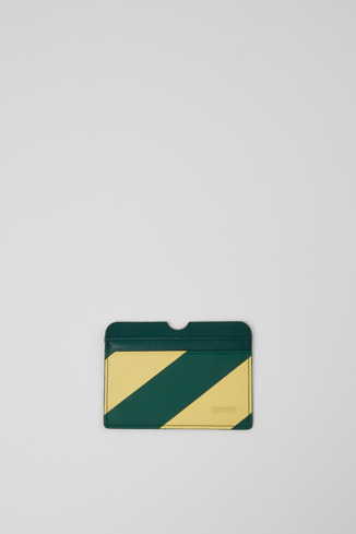 Side view of Mosa Green and yellow leather card case