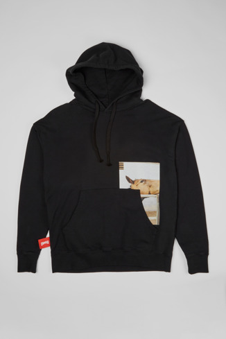 Side view of Hoodie Black hoodie with horse print