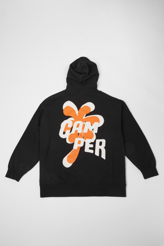 Back view of Hoodie Black and orange printed unisex hoodie