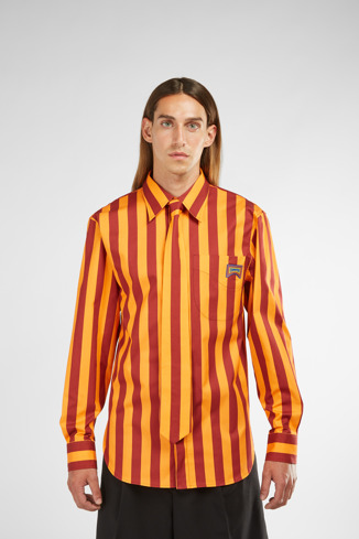 Alternative image of KU10018-001 - Shirt - Camisa unissexo às riscas bordô e cor de laranja