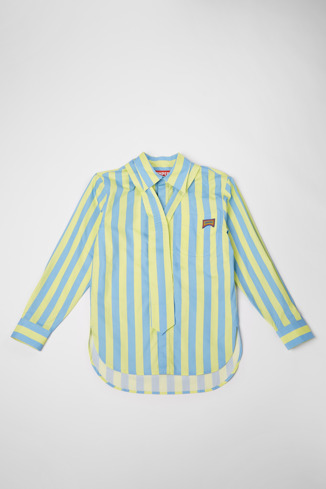 Side view of Shirt Blue and yellow striped unisex shirt