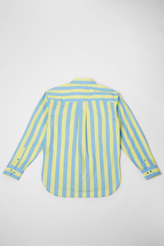 Back view of Shirt Blue and yellow striped unisex shirt
