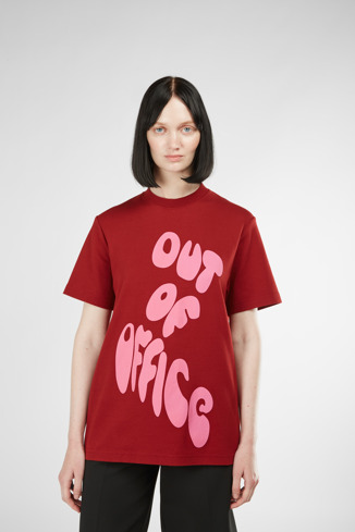 Alternative image of KU10019-003 - T-Shirt - T-shirt unissexo estampada bordô e cor-de-rosa