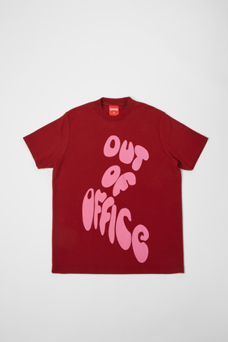 Side view of T-Shirt Burgundy and pink printed unisex T-shirt