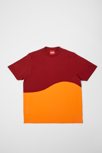 Side view of T-Shirt Burgundy and orange unisex T-shirt