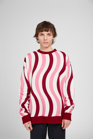 Alternative image of KU10033-001 - Sweatshirt - Pull en coton bio blanc, rose et bordeaux