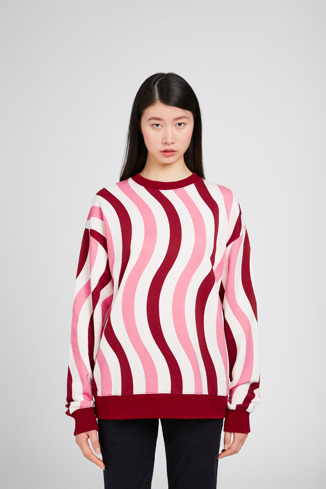 Alternative image of KU10033-001 - Sweatshirt - Pullover aus Bio-Baumwolle in Weiß-Rosa-Weinrot