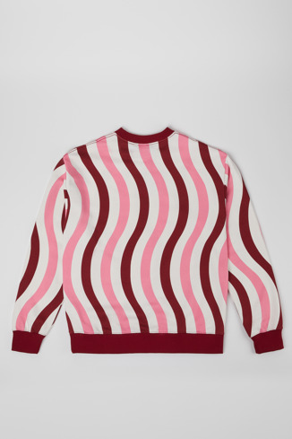 Back view of Sweatshirt White, pink, and burgundy organic cotton sweater