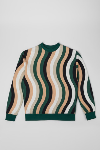 Sweatshirt Pullover aus Bio-Baumwolle in Weiß-Grün-Beige