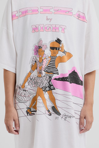Vintage "Ibiza by Night" T-shirt Oversized long white cotton T-shirt
