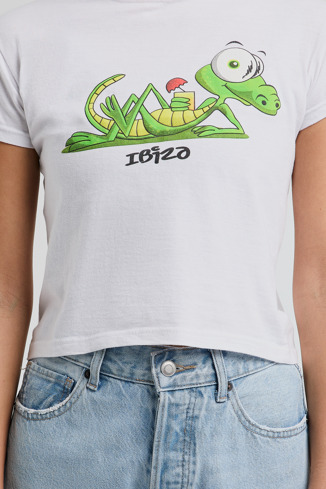 Vintage "Ibiza" children's T-shirt White cotton T-shirt with graphic lizard print