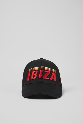 Overhead view of Vintage "IBIZA" cap Black cotton baseball cap