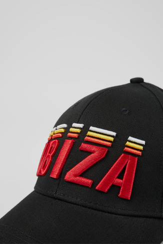 Close-up view of Vintage "IBIZA" cap Black cotton baseball cap
