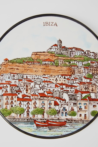 Close-up view of Eivissa Town ceramic plate Ceramic plate depicting Eivissa Town