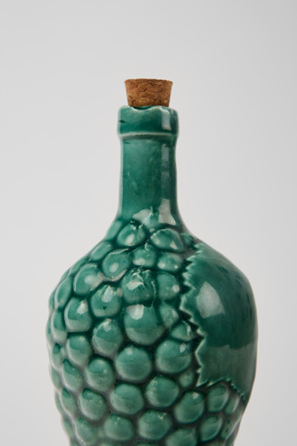 Close-up view of Decorative bottle Handmade blue-green ceramic bottle