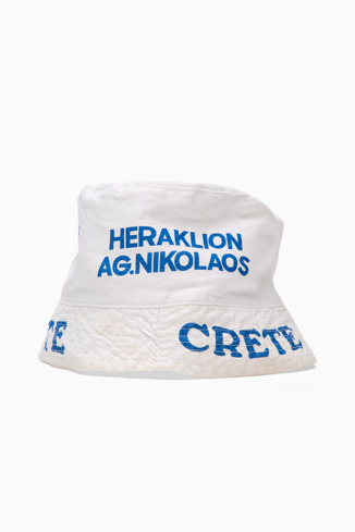 Side view of Crete bucket hat White and blue cotton hat